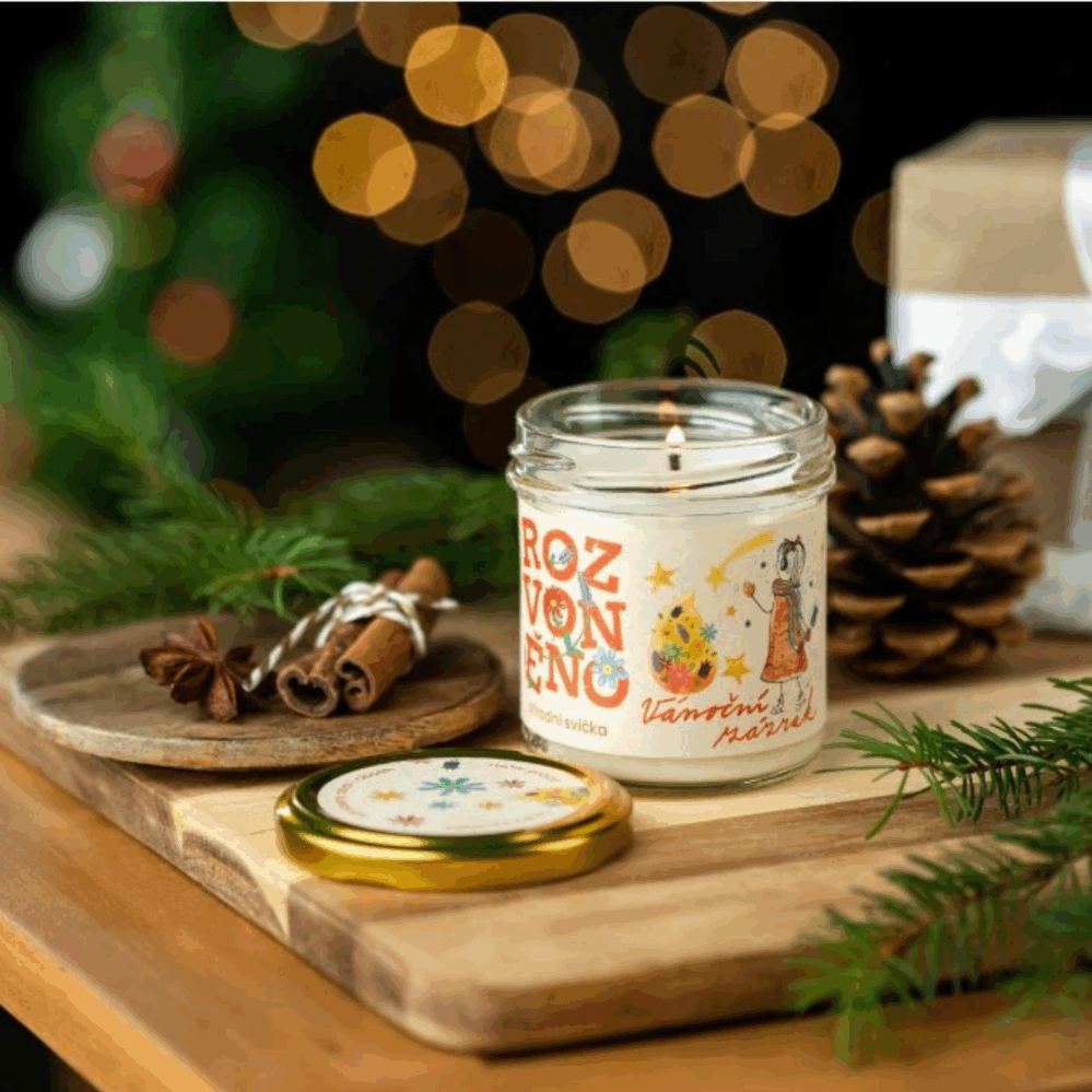 Rozvoněno Vánoční zázrak přírodní svíčka s hřebíčkem, skořicí, badyánem a anýzem 130 ml