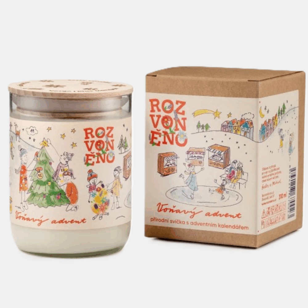 Rozvoněno Voňavý advent přírodní svíčka s BIO borovicí, cedrem, kadidlem a pomerančem 300 ml