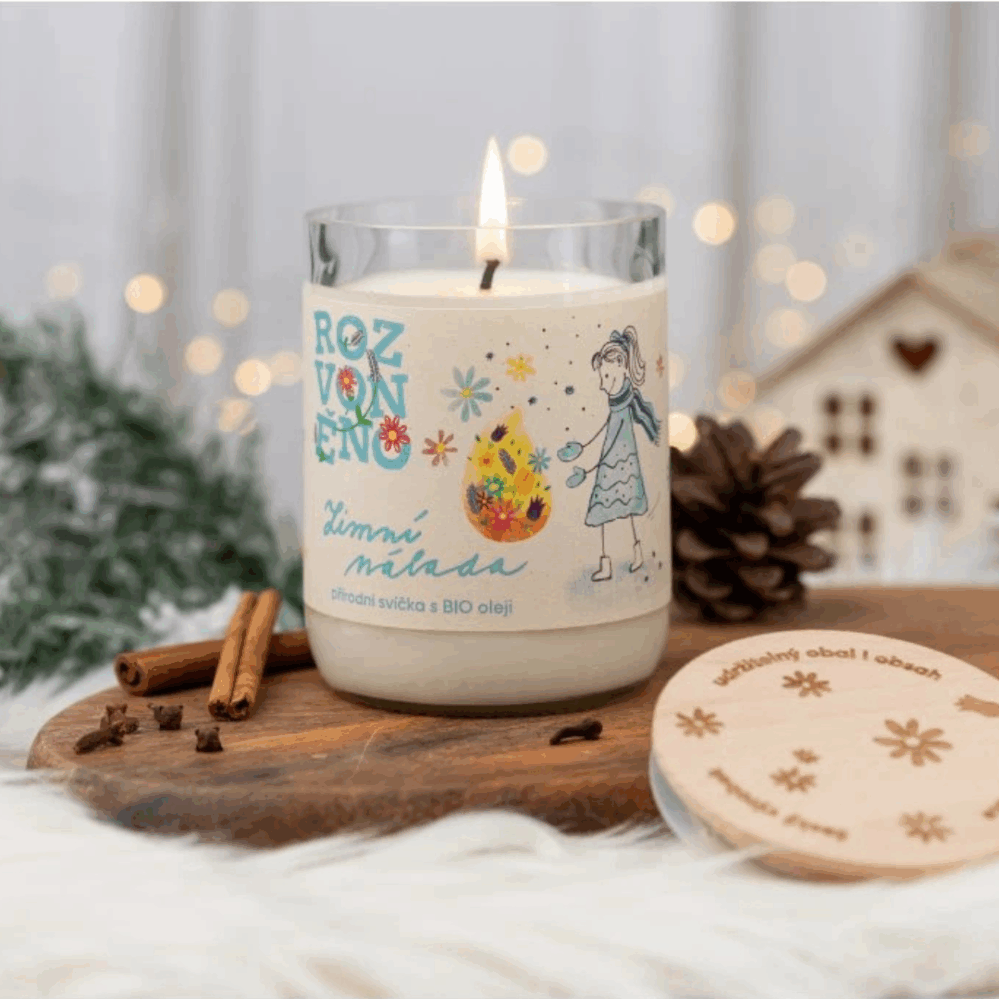 Rozvoněno Zimní nálada přírodní svíčka s pomerančem, hřebíčkem a skořicí 300 ml