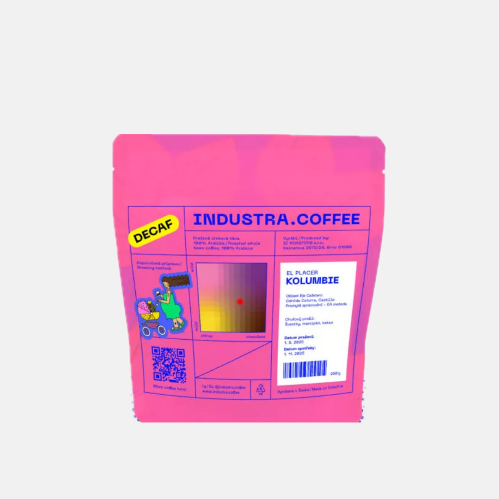 Industra Coffee Kolumbie El Placer Bezkofeinová káva