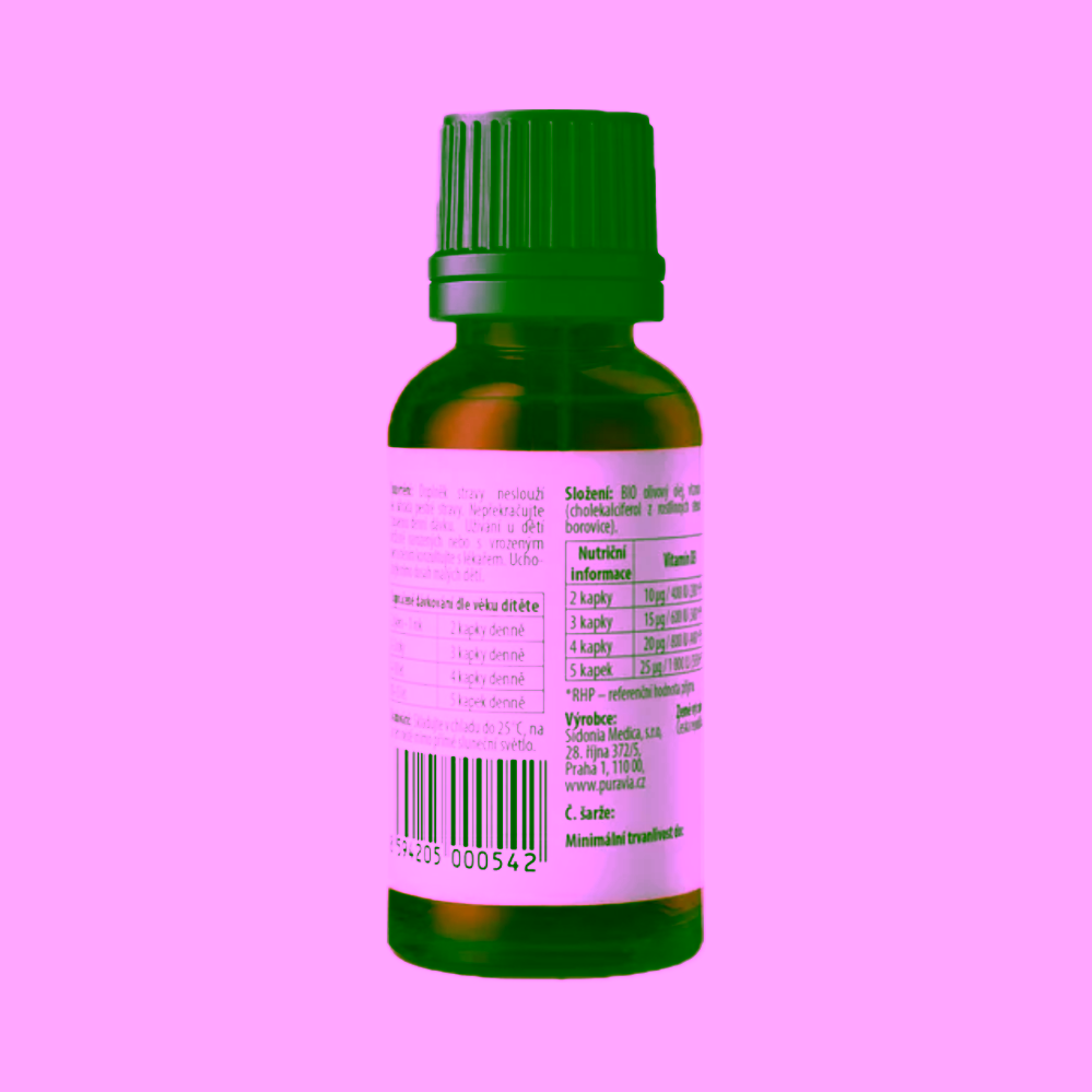 Puravia Labs Vitamin D3 Vegan pro děti v bio olivovém oleji