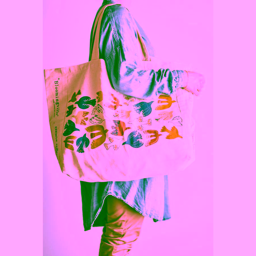 Bloomingville Anniversary vícebarevná bavlněná nákupní taška